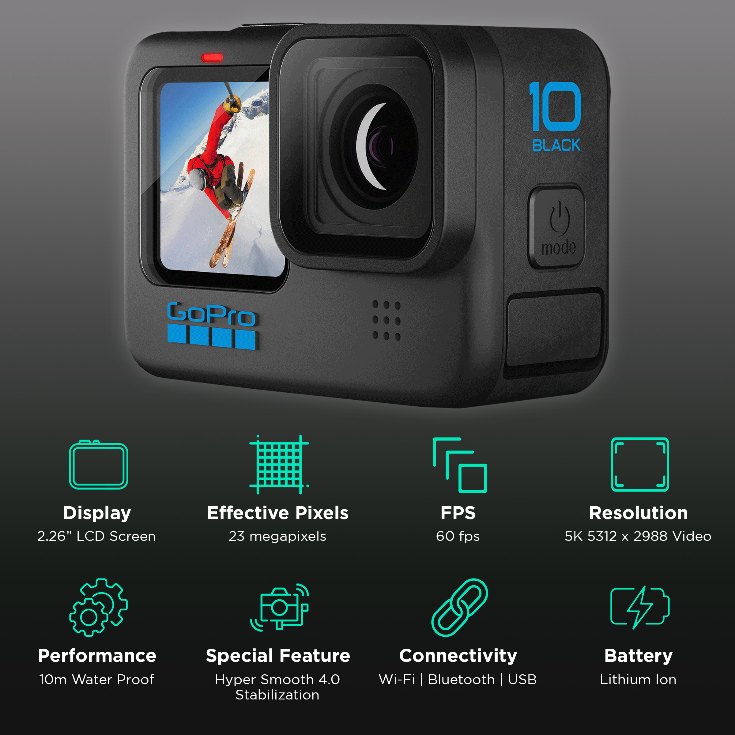 Buy GoPro Hero10 5.3K and 23MP 60 FPS Waterproof Action Camera 